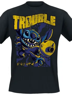 Disney T-Shirt - Big Trouble Stitch - S bis XXL - für Männer - Größe L - schwarz - Lizenzierter Fanartikel - Männer - male - Lilo & Stitch - FashionsVida