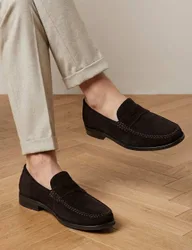 Leather Slip-On Loafers Dark Brown male