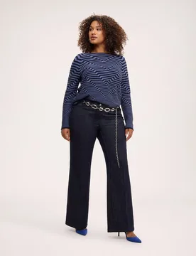Jeans de mujer straight lavado rinse cierre con botón y cremallera delante elástico en la cintura detrás - Fiorella Rubino - FashionsVida