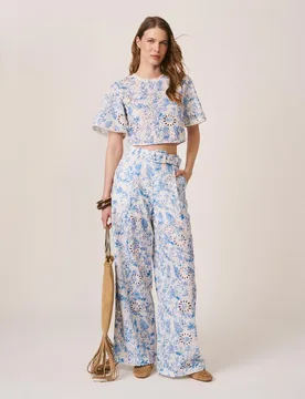 Pantalones anchos de mujer de pinzas con estampado floral - Alma en Pena - FashionsVida