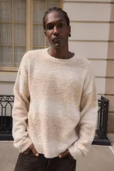 Herren Lässig Geschnittener Flauschiger Ombré-Strickpullover Ecru Größe XS