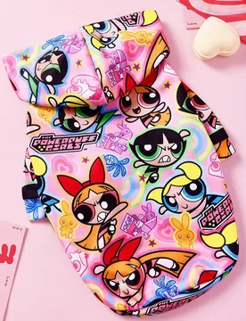 Pieza Sudadera con capucha estampada para mascotas, ropa para gatos y perros, disponible en múltiples tallas, Flor, Burbujas, Botón de oro, Amistad - Shein - FashionsVida