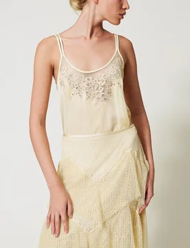 Top de mujer de raso con bordado - Twinset - FashionsVida