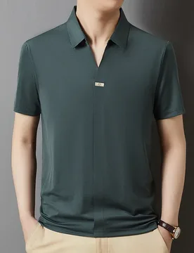 Summer New Scissor Neck Short Sleeve Polo Shirt Men's Solid Color Breathable Ice Silk Half Sleeve T-shirt Men's Hair Replac - Aliexpress - FashionsVida