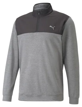 Mens Cloudspun Colourblock Quarter-Zip Golf Sweatshirt - Grey Spandex - Size Medium - Puma - FashionsVida