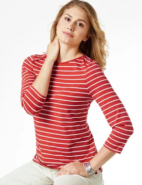 Ringelshirt la Ville, , Farbe Rot, 42, garngefärbter Ringel langlebig Damen - Walbusch - FashionsVida