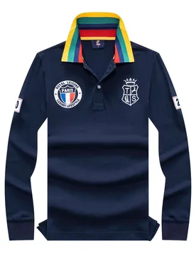 Navy 100% Cotton Long Polo Shirts for Men Full-Sleeved Collar Tee Shirt with Paris Embroidery Casual Sports Clothing - Aliexpress - FashionsVida
