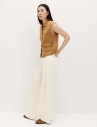 High Waisted Pleated Palazzo Jeans Ecru female