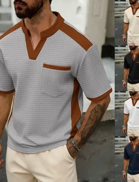 Summer men's new design with large checks, fashionable and casual, loose fit, multi-color, pocketed V-neck short sleeves - Aliexpress - FashionsVida