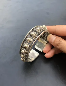 Vintage Tibetan Silver Open Cuff Bangle Filigree Beaded Flower Hand‑Made Retro Ethnic Tribal Hollow Bracelet Women Statement Jew - Aliexpress - FashionsVida