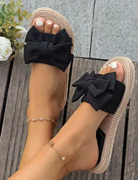 Sandalias de mujer con lazo y estampado floral, diseño bohemio ligero, plantilla suave y cómoda, estilo estilizado, adecuadas para vestidos, jeans, - Shein - FashionsVida