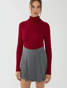 Womens Slim Fit Turtleneck Sweater - Red - Hiccup - FashionsVida