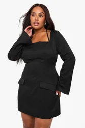 Womens Plus Pocket Detail Tailored Shift Dress - Black - Size 22 Uk
