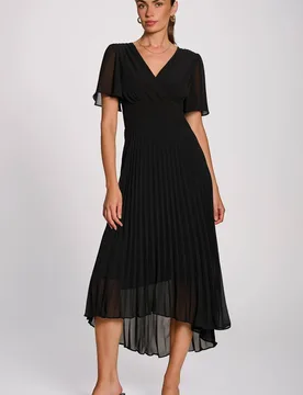 Women's Chiffon Pleated Maxi Dress in Black Size: 12 - Black - Size: 12 - Jolie Moi - FashionsVida