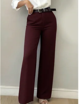 Pantalones casuales de diseño minimalista con pierna acampanada para mujer, adecuados para ir al trabajo, oficina, uso diario, todas las estaciones p - Shein - FashionsVida