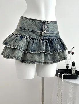 Minifalda vaquera con volantes para mujer alta, gris, sexy, estilo años 90, para fiesta y noche de verano Tall L - Shein - FashionsVida