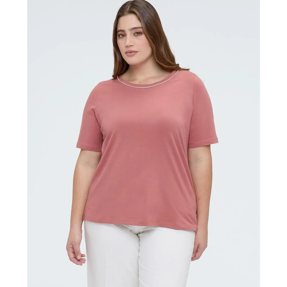 Camiseta de mujer de algodón con aplicaciones luminosas - Fiorella Rubino - FashionsVida