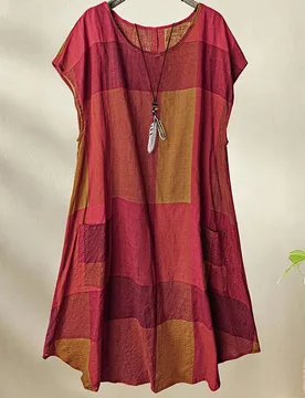 Vestido casual de talla grande con estampado geométrico, cuello redondo, manga corta, abertura y bolsillos, primavera verano 2026 3XL - Shein - FashionsVida