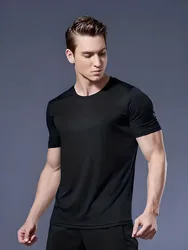 Extra-large, quick-drying round-neck short-sleeved 100% polyester breathable, sweat-wicking, quick-drying fitness sports blank T