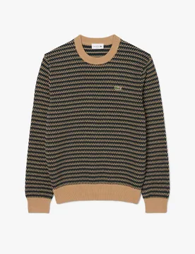 Cotton Rich Striped Crew Neck Jumper Green Mix male - Lacoste - FashionsVida