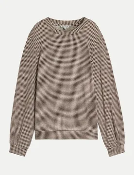 Langarmshirt mit Allover-Print Braun L - Tom Tailor Casual - FashionsVida