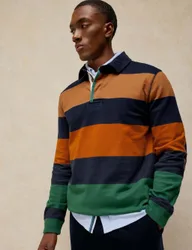 Pure Cotton Striped Rugby Shirt Navy Mix male
