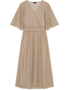 Vestido midi drapeado con manga francesa y detalles metalizados - Caroll - FashionsVida