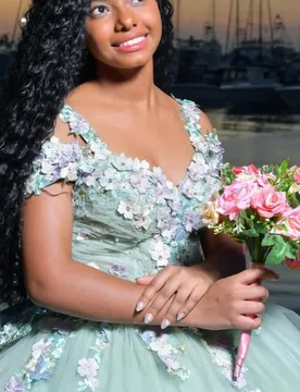 Mint Green Quinceanera Dresses Off the Shoulder Glitter 3D Flower Decal Long tail Bow Vestido De 15 Quinceanera Customize - Aliexpress - FashionsVida