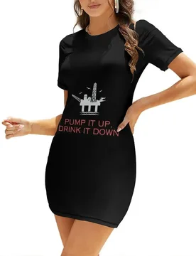 Oil Rigs, Pump It Up, Drink it Down Short-Sleeved Dress luxury evening dresses 2026 womens clothing Dress - Aliexpress - FashionsVida