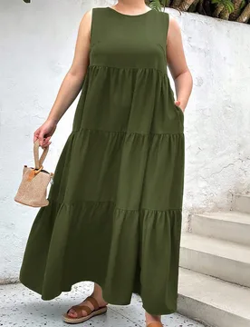 Vestidos largos casuales de verano para mujer de talla grande, ropa de verano para mujer, vestidos de playa para mujer, vestidos verdes, vestido largo - Shein - FashionsVida