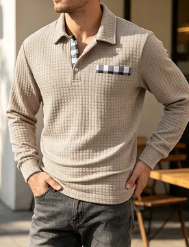 Men Waffle Knit Long Sleeve Polo Shirt Lapel Half Button Regular Fit Spring Autumn Business Casual Breathable Soft Tops - Aliexpress - FashionsVida