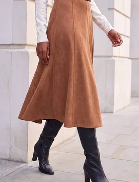 Women's Belted Faux Suede Midi Skirt in Orange Size: 10 - Orange - Size: 10 - Roman - FashionsVida