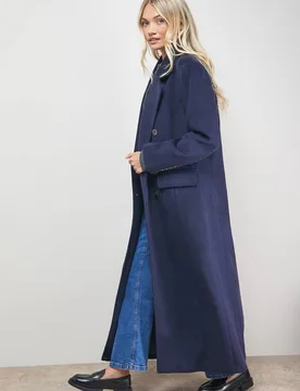 Women's Maxi Tailored Coat in Navy Size: 16 - Navy - Size: 16 - OASIS - FashionsVida