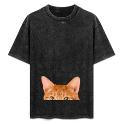 Orange Tabby Cat Peeking Face Head T-Shirt Sun Protective Outdoor Tee Top
