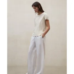 Pantalón ancho de mujer de lino con cintura elástica