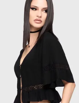Gothic Bluse - Celestial Summer - Midnight Vale Blouse - S bis XXL - für Damen - Größe L - schwarz - Frauen - female - Killstar - FashionsVida