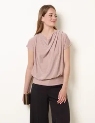 Metallic Cowl Neck Draped Top - S/M / PINK - female