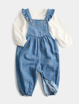 Pc Cotton Rich Denim Dungaree Outfit (0-3 Yrs) Denim Female - M&S - FashionsVida