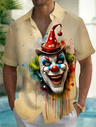 Joker Pattern Men's Hawaiian Shirt Stretch Easy Care Camp Shirt Big Tall