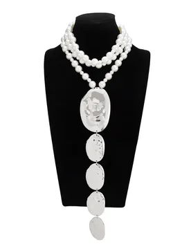 Fashion Imitate Pearl Beaded Choker Exaggerated Geometric Boho Molten Metal Pendant Vintage Ethnic Charm Style Necklace - Aliexpress - FashionsVida
