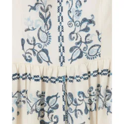 Vestido midi de lino con estampado floral y tirantes