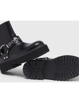 Botín biker de mujer con arnés de cuero bajo - Maje - FashionsVida