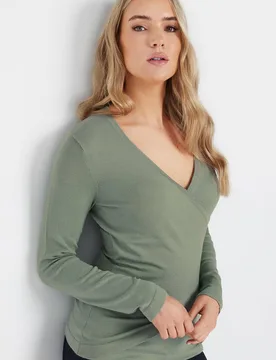 Women's Tall Wrap Style Top in Green Size: 10-12 - Green - Size: 10-12 - Long tall sally - FashionsVida