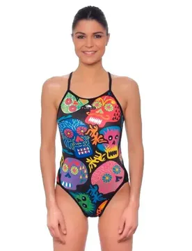 Maillot De Bain à Fines Bretelles Haloween Skulls - TURBO - FashionsVida