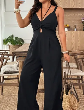 Mono de pierna ancha con cuello en V de punto texturizado con pliegues, cintura con lazo y abertura, elegante para salidas, citas casuales, fiestas, v - Shein - FashionsVida