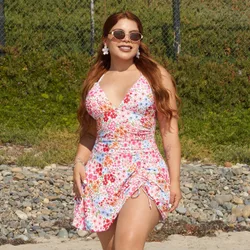 Atuendos de playa para mujer, conjunto de top y falda corta con estampado floral, cordón y escote en V cruzado fruncido, vestido de baño sexy para d