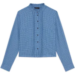 Camisa de mujer con cuello mao y estampado geométrico