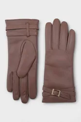 Women's Italian Leather Buckle Soft Wool Lining Fashion Casual Winter Gloves in Nude Size: Large - Nude - Size: L