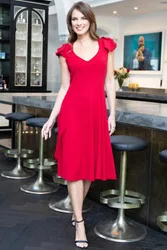 Women's Frill Sleeve A-Line Dress in Red Size: 16 - Red - Size: 16