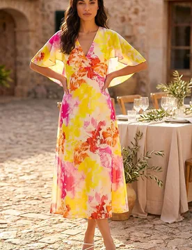 Women's Abstract Printed Cape Dress in Pink Size: 12 - Pink - Size: 12 - Roman - FashionsVida